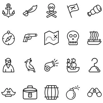 Set Pirate Related Vector Lines Icons. Stock Illustration