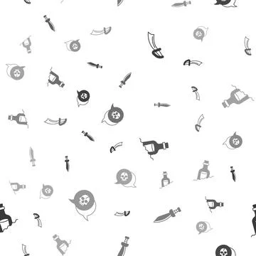 Set Pirate sword, , Bottle with message in water and Skull on seamless pattern Stock Illustration