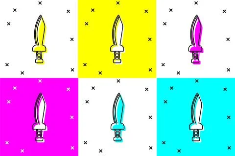 Set Pirate sword icon isolated on color background. Sabre sign.  Vector Stock Illustration