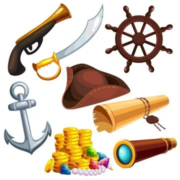 A set of pirate things Stock Illustration
