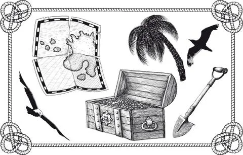 Set of pirate treasure Illustrazione stock