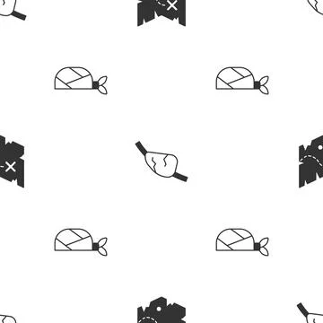 Set Pirate treasure map, eye patch and bandana for head on seamless pattern Illustrazione stock