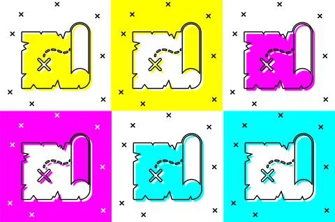 Set Pirate treasure map icon isolated on color background. Vector Illustrazione stock
