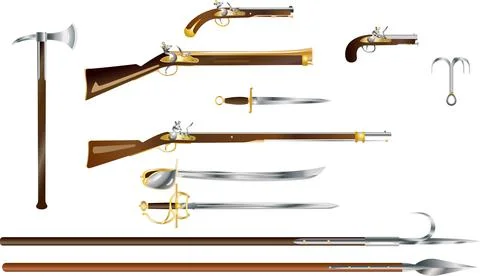 Set of pirates boarding weapon, colored vector illustration Stock Illustration