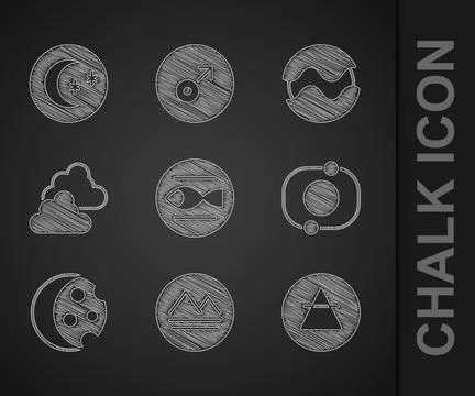 Set Pisces zodiac, Earth element, Air, Solar system, Eclipse of the sun, Cloudy Stock Illustration