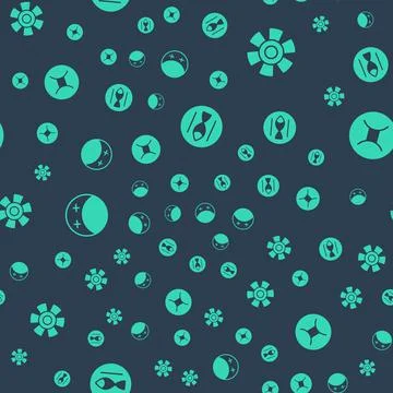 Set Pisces zodiac, Sun, Eclipse of the sun and Gemini on seamless pattern Stock Illustration