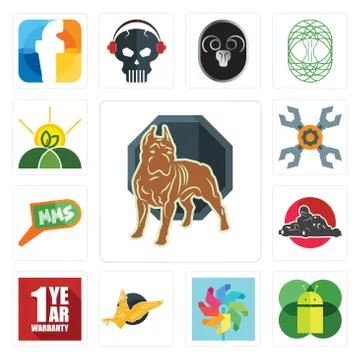 Set of pit bull, mobile os a, pinwheel, gryphon, 1 year warranty, kart, mms,  Illustrazione stock gratuita