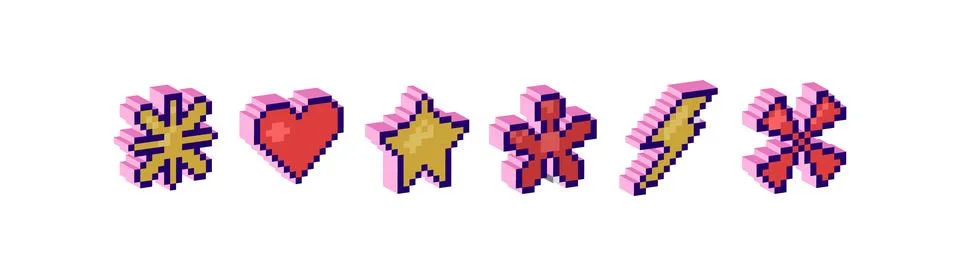 Set of pixel 3D elements.Modern trendy Y2K design , geometric three-dimension Stock Illustration