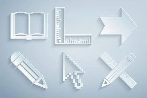 Set Pixel arrow cursor, Arrow, Pencil, Crossed ruler and pencil, Folding an.. Stock-Illustration