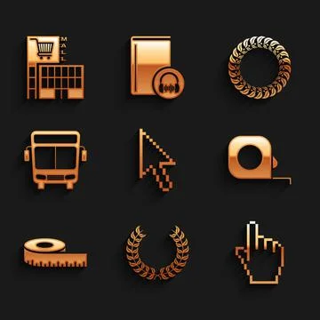 Set Pixel arrow cursor, Laurel wreath, hand, Roulette construction, Tape measure Illustrazione stock