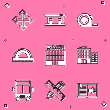 Set Pixel arrows in four directions, Gas filling station, Roulette construction Stock Illustration