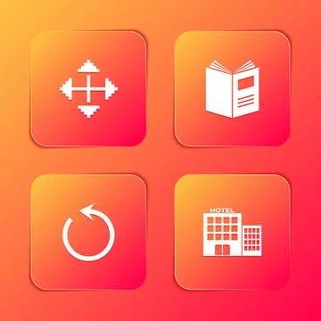 Set Pixel arrows in four directions, Open book, Refresh and Hotel building icon イラスト素材