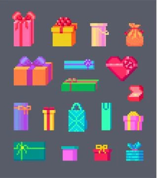 Set of pixel art gift boxes Stock-Illustration