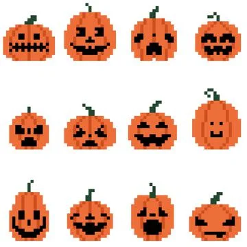 A set of pixel art helloween pumpkins Stock Illustration