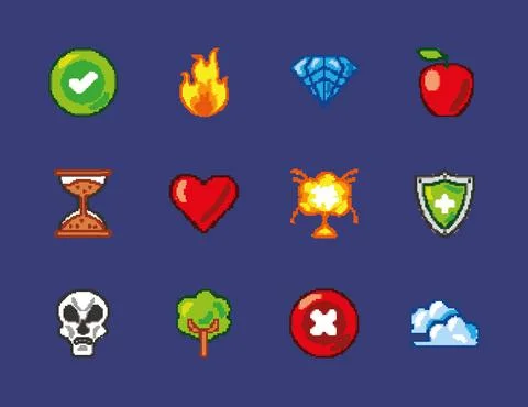 Set pixel art objects Illustrazione stock