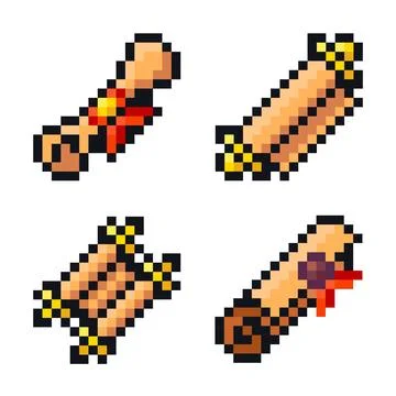 A set of pixel art scroll icons for 2D 8bit retro games. Stock Illustration