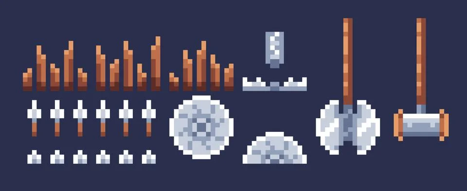 A set of pixel art traps for creating retro games Stock Illustration