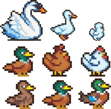 Set of pixel birds Illustrazione stock