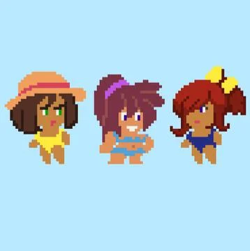 Set of pixel characters in art style Stock Illustration