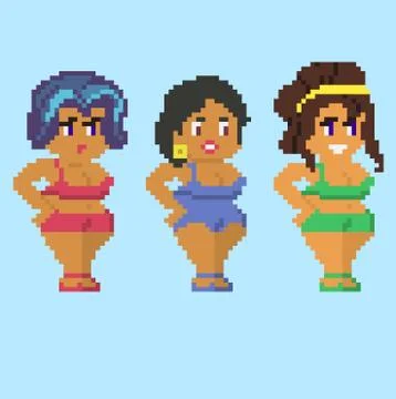Set of pixel characters in art style Stock Illustration