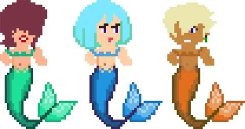Set of pixel characters in art style Stock Illustration