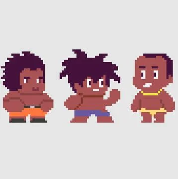 Set of pixel characters in art style Stock Illustration
