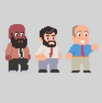 Set of pixel characters in art style Stock Illustration