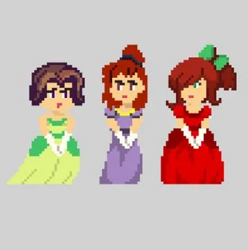 Set of pixel characters in art style Stock Illustration
