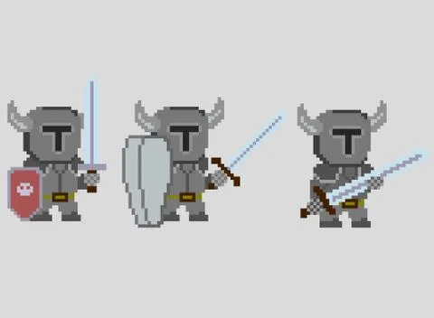 Set of pixel characters in art style Stock Illustration