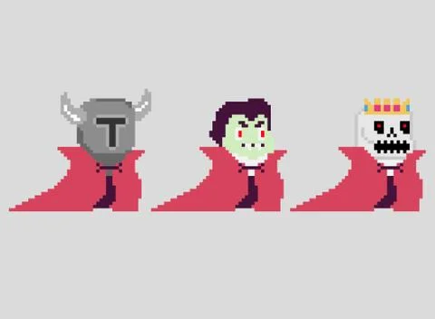 Set of pixel characters in art style Stock Illustration