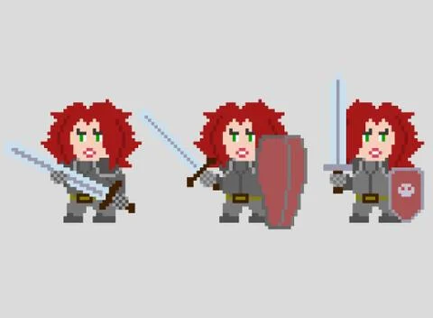 Set of pixel characters in art style Stock Illustration