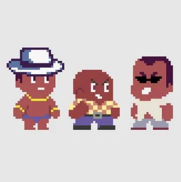Set of pixel characters in art style Stock Illustration