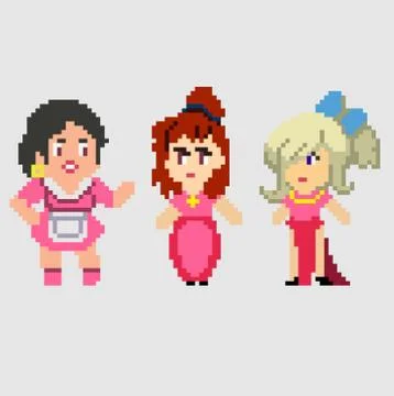 Set of pixel characters in art style Stock Illustration