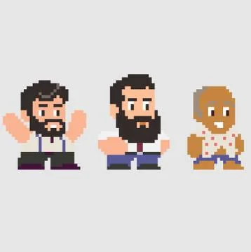 Set of pixel characters in art style Stock Illustration
