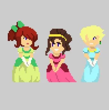 Set of pixel characters in art style Illustrazione stock