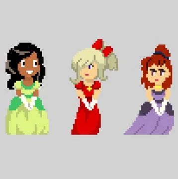 Set of pixel characters in art style Stock Illustration
