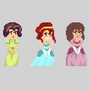 Set of pixel characters in art style Stock Illustration