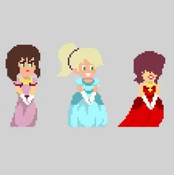 Set of pixel characters in art style Stock Illustration