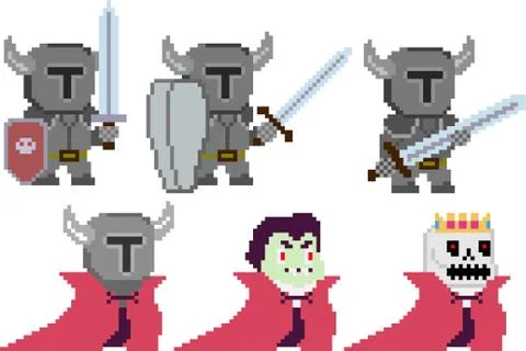 Set of pixel characters in art style Stock Illustration