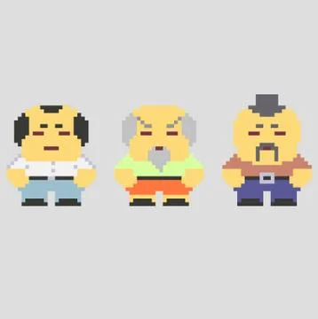 Set of pixel characters in art style Stock Illustration