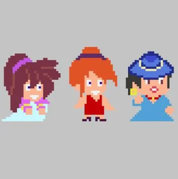 Set of pixel characters in art style Stock Illustration