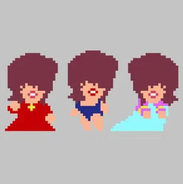 Set of pixel characters in art style Stock Illustration