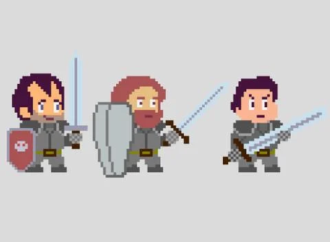 Set of pixel characters in art style Stock Illustration