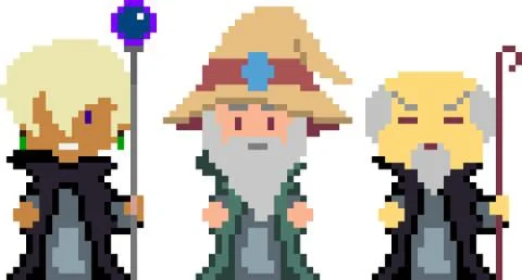 Set of pixel characters in art style Stock Illustration