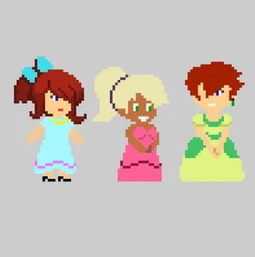 Set of pixel characters in art style Illustrazione stock