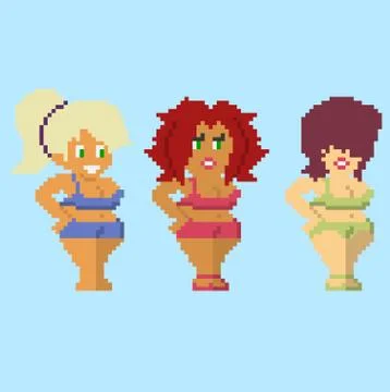 Set of pixel characters in art style Stock Illustration