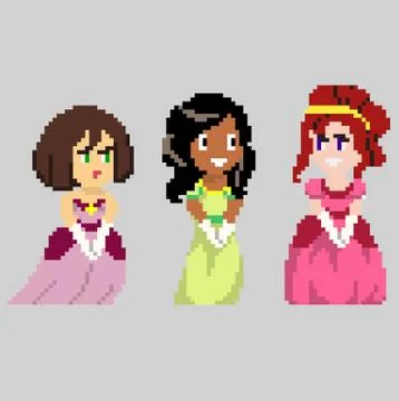 Set of pixel characters in art style Stock Illustration