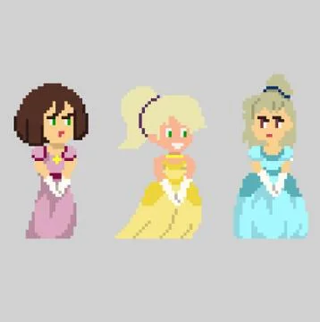 Set of pixel characters in art style Stock Illustration