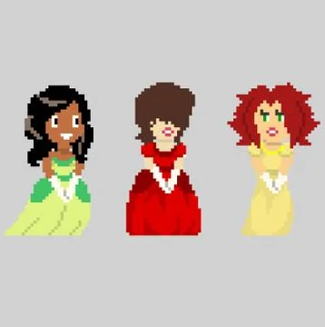 Set of pixel characters in art style Stock Illustration