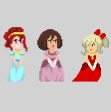 Set of pixel characters in art style Stock Illustration